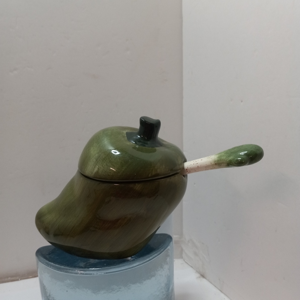 SERVER 3 Pc Condiment  Jalapeño Pepper  Porcelian Ceramic Pottery Green Element